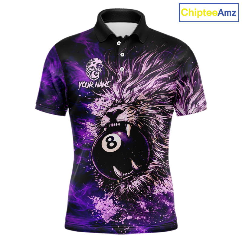 Purple Smokes Lion Paint Pool 8 Ball Men Billiard Polo & 1/4-Zip Shirt Custom Billiard Team Attire NYN2626