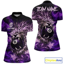 Load image into Gallery viewer, Purple Smokes Lion Paint Pool 8 Ball Women Billiard Polo &amp; 1/4-Zip Shirt Custom Billiard Team Attire NYN2626