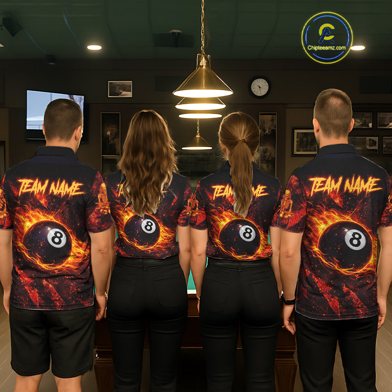 Cracked Soil Skull Red Flames Pool 8 Ball Men Billiard Polo & 1/4-Zip Shirt Custom Billiard Attire NYN2627