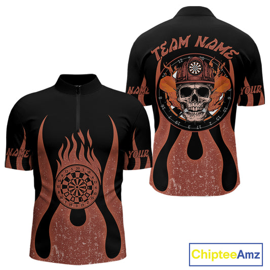 Skull Firefighter Orange-Black Custom Flame Dart Shirt For Men, Dart Team Jerseys NYN0229