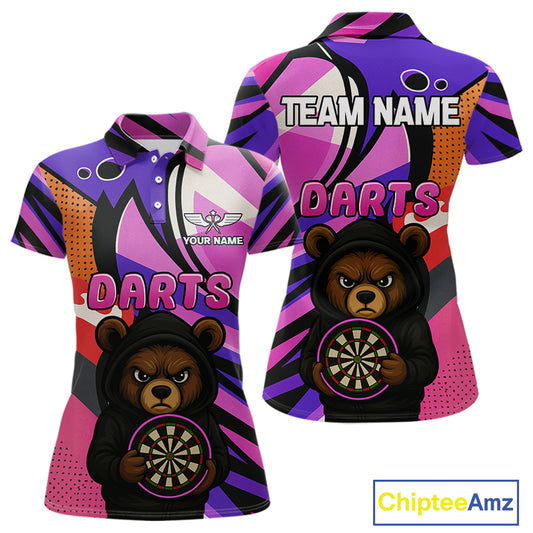 Bear Funny Women's Dart Shirt Colorful Dart Team Shirt - Custom Name Players NYN0435