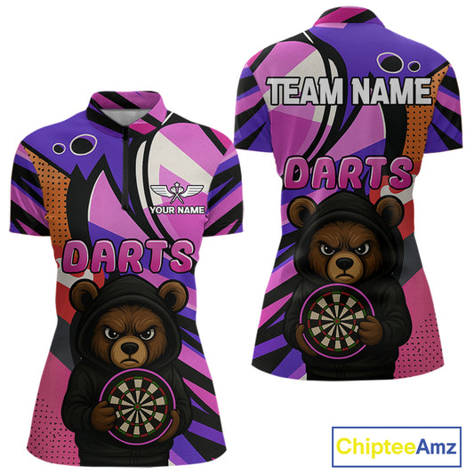 Bear Funny Women's Dart Shirt Colorful Dart Team Shirt - Custom Name Players NYN0435