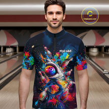 Load image into Gallery viewer, Splatter Funny Shark Mens Bowling Shirt Polo &amp; 1/4 Zip Custom Colorful Uniform Bowling Team Jersey NYN3671
