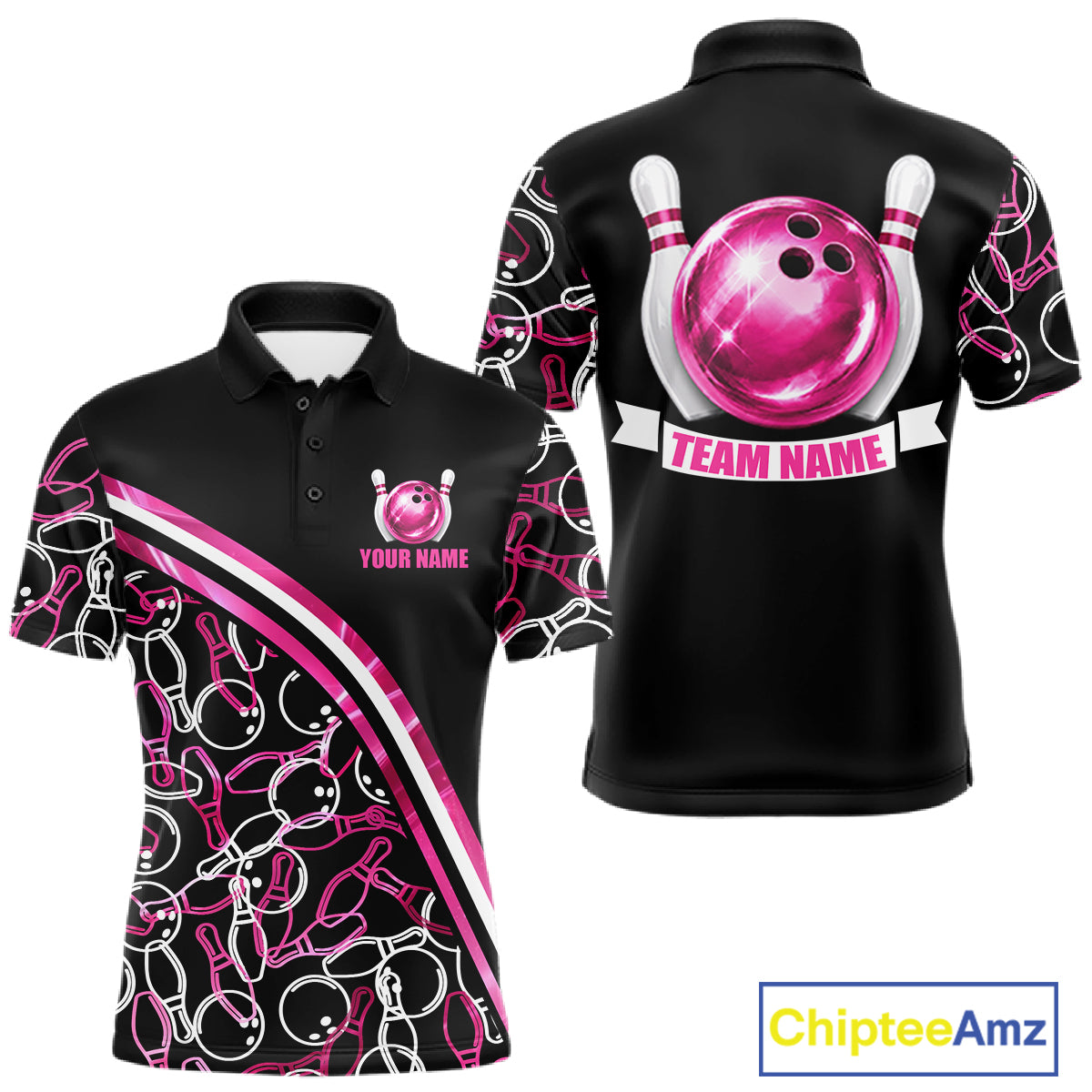 Men's holographic bowling polo, custom bowling league jersey, reflective bowling apparel
