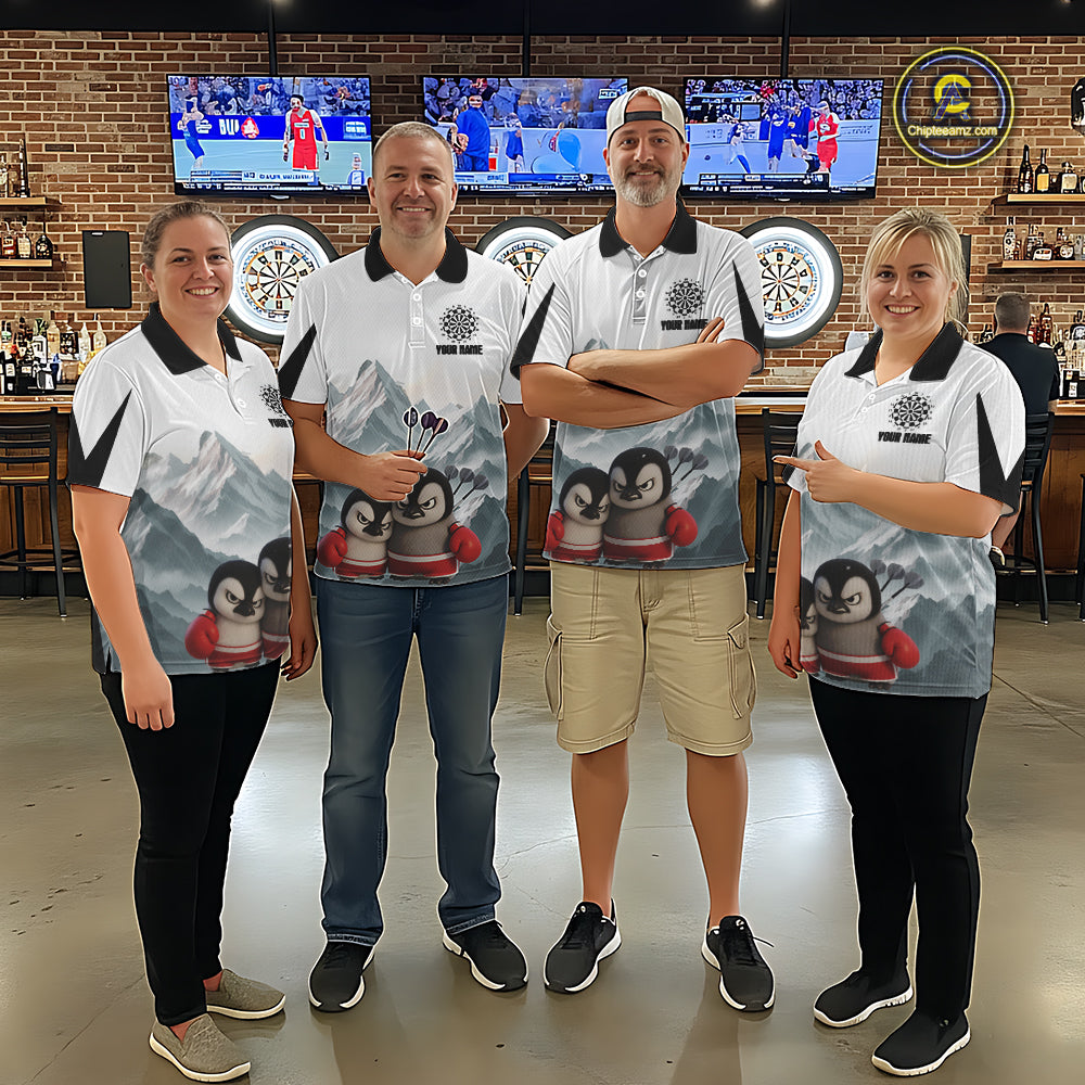 Boxing Fierce Penguin Duo Couple Women Darts Polo Shirt Custom Funny Dart Team Jerseys NYN2357