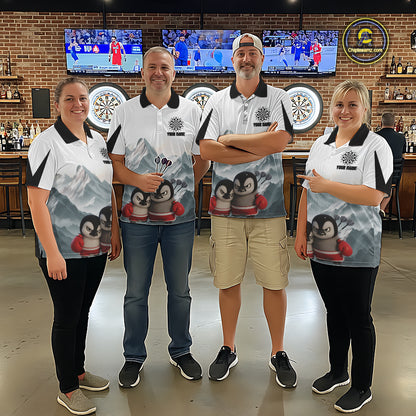 Boxing Fierce Penguin Duo Couple Women Darts Polo Shirt Custom Funny Dart Team Jerseys NYN2357