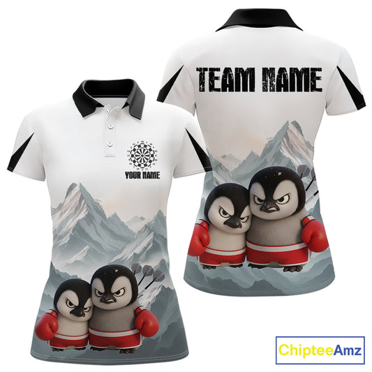 Boxing Fierce Penguin Duo Couple Women Darts Polo Shirt Custom Funny Dart Team Jerseys NYN2357