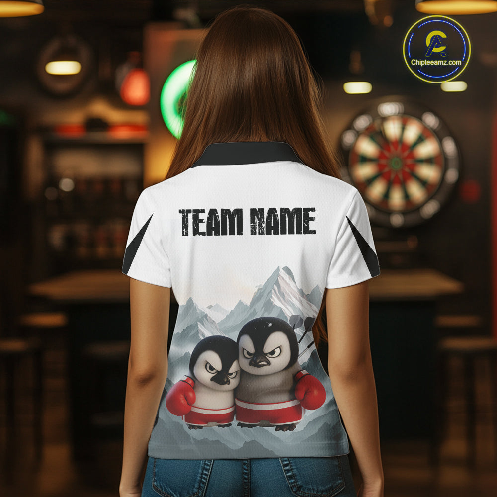Boxing Fierce Penguin Duo Couple Women Darts Polo Shirt Custom Funny Dart Team Jerseys NYN2357