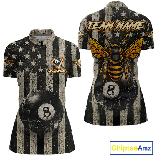 Funny Bee Crack Pool 8 Ball Women's Billiard Polo & 1/4 Zip Shirt Custom Billiard Ball Attire NYN2360