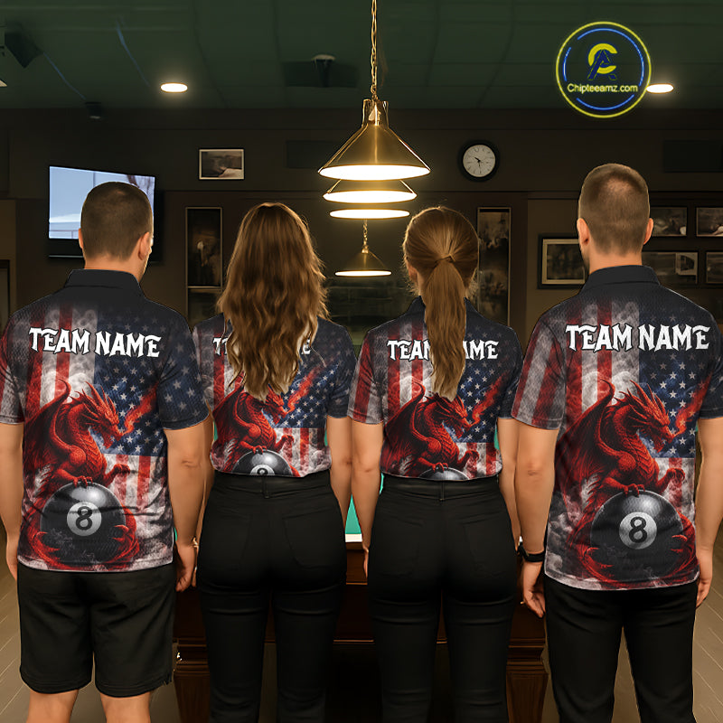Patriotic Smoke Pool 8 Ball Men's Billiard Team Shirts Custom Dragon Billiard Ball Attire NYN2361