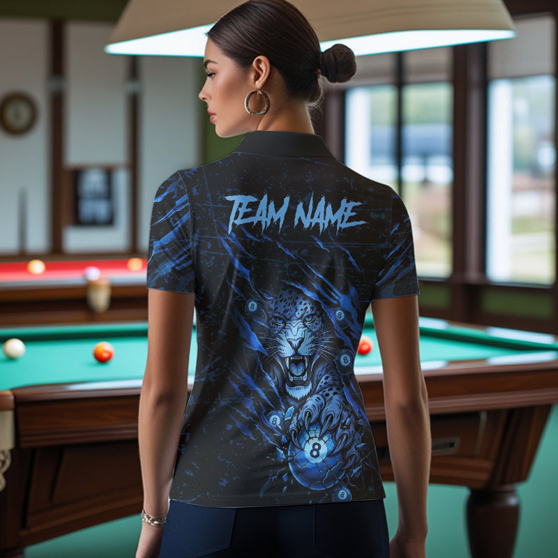 Blue Cracked 8 Ball Pool Shirts Custom Women Billiard Pool Shirts Funny Cobra Billiard Team Jerseys NYN2974