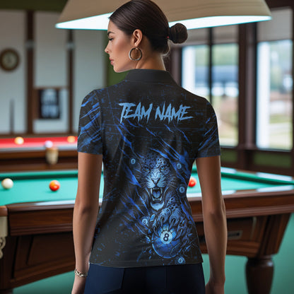Blue Cracked 8 Ball Pool Shirts Custom Women Billiard Pool Shirts Funny Cobra Billiard Team Jerseys NYN2974
