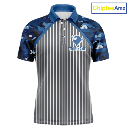 Blue Camouflage 8 Ball Pool Polo & 1/4-Zip Shirt Custom Billiard Shirts For Men Billiard Team Attire NYN2979
