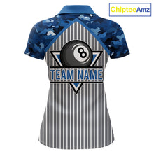 Load image into Gallery viewer, Blue Camouflage 8 Ball Pool Polo &amp; 1/4-Zip Shirt Custom Billiard Shirts For Women Billiard Team Attire NYN2979