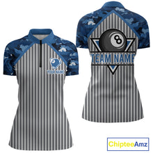 Load image into Gallery viewer, Blue Camouflage 8 Ball Pool Polo &amp; 1/4-Zip Shirt Custom Billiard Shirts For Women Billiard Team Attire NYN2979