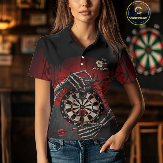 Custom Devil Skeleton Red Dripping Dartboard Women Darts Polo Shirt Outfits Dart Jerseys NYN1855