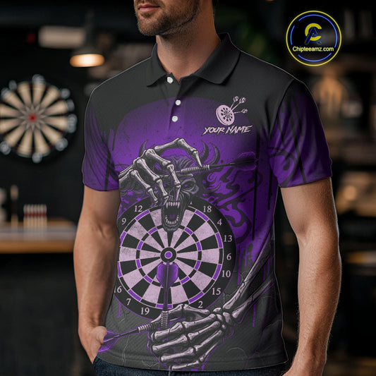 Custom Devil Skeleton Purple Dripping Dartboard Men Darts Polo Shirt Outfits Dart Jerseys NYN1857