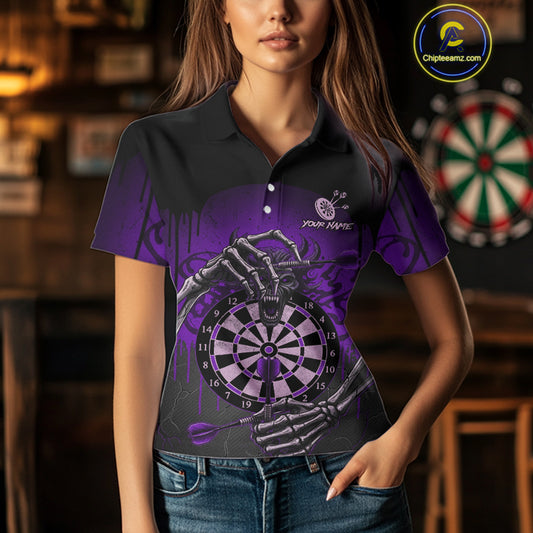 Custom Devil Skeleton Purple Dripping Dartboard Women Darts Polo Shirt Outfits Dart Jerseys NYN1857