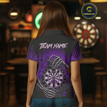 Load image into Gallery viewer, Custom Devil Skeleton Purple Dripping Dartboard Women Darts Polo Shirt Outfits Dart Jerseys NYN1857