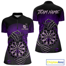 Load image into Gallery viewer, Custom Devil Skeleton Purple Dripping Dartboard Women Darts Quarter-Zip Shirt Outfits Dart Jerseys NYN1857