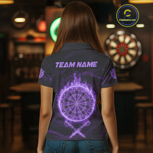 Load image into Gallery viewer, Purple Flames Dartboard &amp; Arrow Custom Women  Darts Polo Shirt Fire Flame Dart Jerseys NYN1862