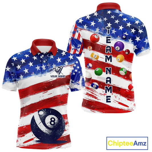 US Flag 8 Ball Pool Men Billiard Team Polo & 1/4-Zip Shirt Custom Billiard Attire Jersey NYN2373