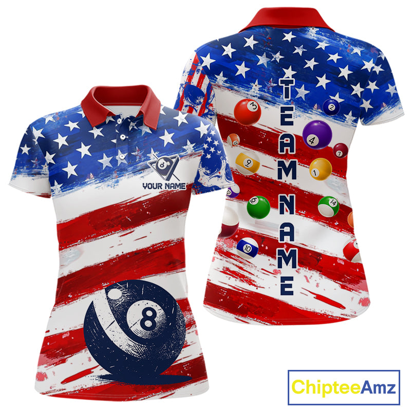 US Flag 8 Ball Pool Women Billiard Team Polo & 1/4-Zip Shirt Custom Billiard Attire Jersey NYN2373
