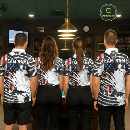 US Flag 8 Ball Men Billiard Team Shirt Custom Patriotic Pool Polo & 1/4-Zip Billiard Attire NYN2378