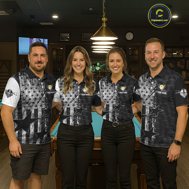 US Flag Grunge 9 Ball Pool Men Billiard Team Shirt Personalized Polo & 1/4-Zip Billiard Gifts NYN2380
