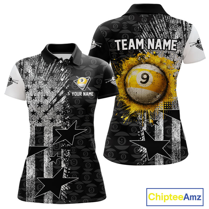 US Flag Grunge 9 Ball Pool Women Billiard Team Shirt Personalized Polo & 1/4-Zip Billiard Gifts NYN2380