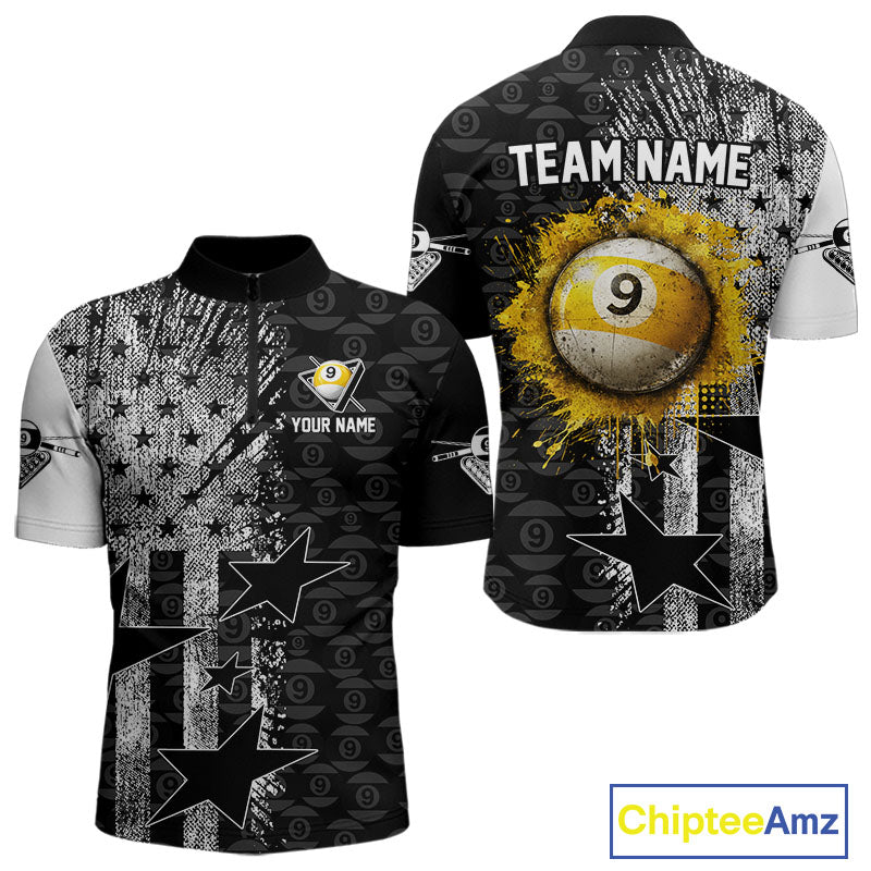 US Flag Grunge 9 Ball Pool Men Billiard Team Shirt Personalized Polo & 1/4-Zip Billiard Gifts NYN2380