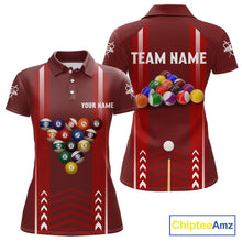 Load image into Gallery viewer, Personalized Red Ball Billiard  Polo &amp; 1/4 Zip Shirt For Women Custom Pool Team Shirt Billiard Jersey NYN2981