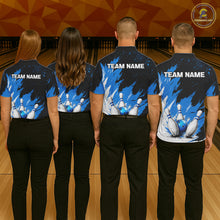 Load image into Gallery viewer, Black, White &amp; Blue Splatter Mens Bowling Shirt Custom Grunge Polo Quarter-Zip Bowling Team Jersey NYN3682