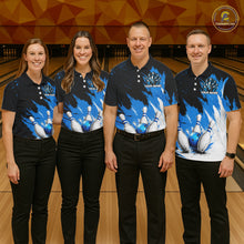 Load image into Gallery viewer, Black, White &amp; Blue Splatter Mens Bowling Shirt Custom Grunge Polo Quarter-Zip Bowling Team Jersey NYN3682