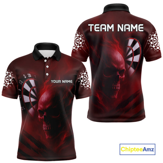 Custom Red Smokes Skull Dartboard Dart Men Polo Shirt Outfits Dart Jerseys NYN1566