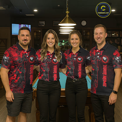 Red Grunge Splatter 8 Ball Pool Women Billiard Polo & 1/4-Zip Shirt Personalized Billiard Gifts NYN2391