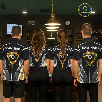 Black & Gold 8 Ball Pool Crown Men Billiard Team Shirt Custom Billiards Balls & Cue Gifts NYN2394