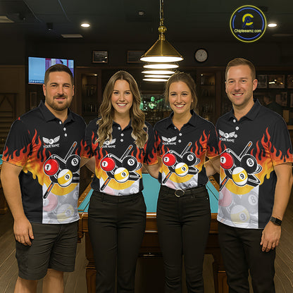 Flaming 8 Ball & 9 Ball Billiard Jerseys For Men Custom Pool Cue Billiards Team Jersey NYN2320