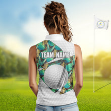Load image into Gallery viewer, Custom Name Green Tropical Pattern Golf Women Sleeveless Polo Shirt, Best White Ball Golf Clothing For Women NYN2992