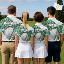 Load image into Gallery viewer, Custom Name Green Tropical Pattern Golf Mens Polo Shirt, Best White Ball Golf Clothing For Mens NYN2992