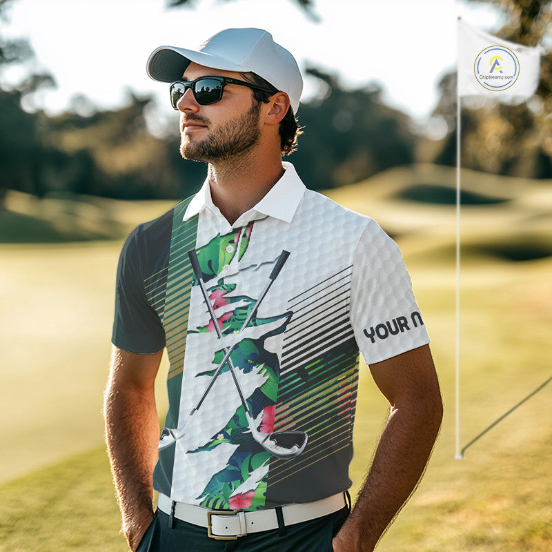 Mens Tropical Golf Shirts Monstera Pattern Golf Clothing Custom Green Golf Polo, Golf Upf Shirts NYN2996