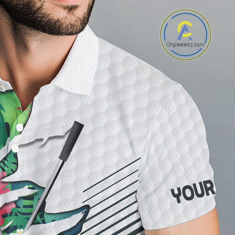 Mens Tropical Golf Shirts Monstera Pattern Golf Clothing Custom Green Golf Polo, Golf Upf Shirts NYN2996