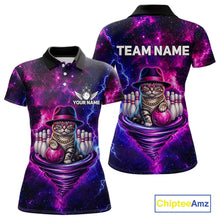 Load image into Gallery viewer, Cool Cat Galaxy Tornado Bowling Polo Quarter Zip Shirt For Women Custom Bowling Team Jersey