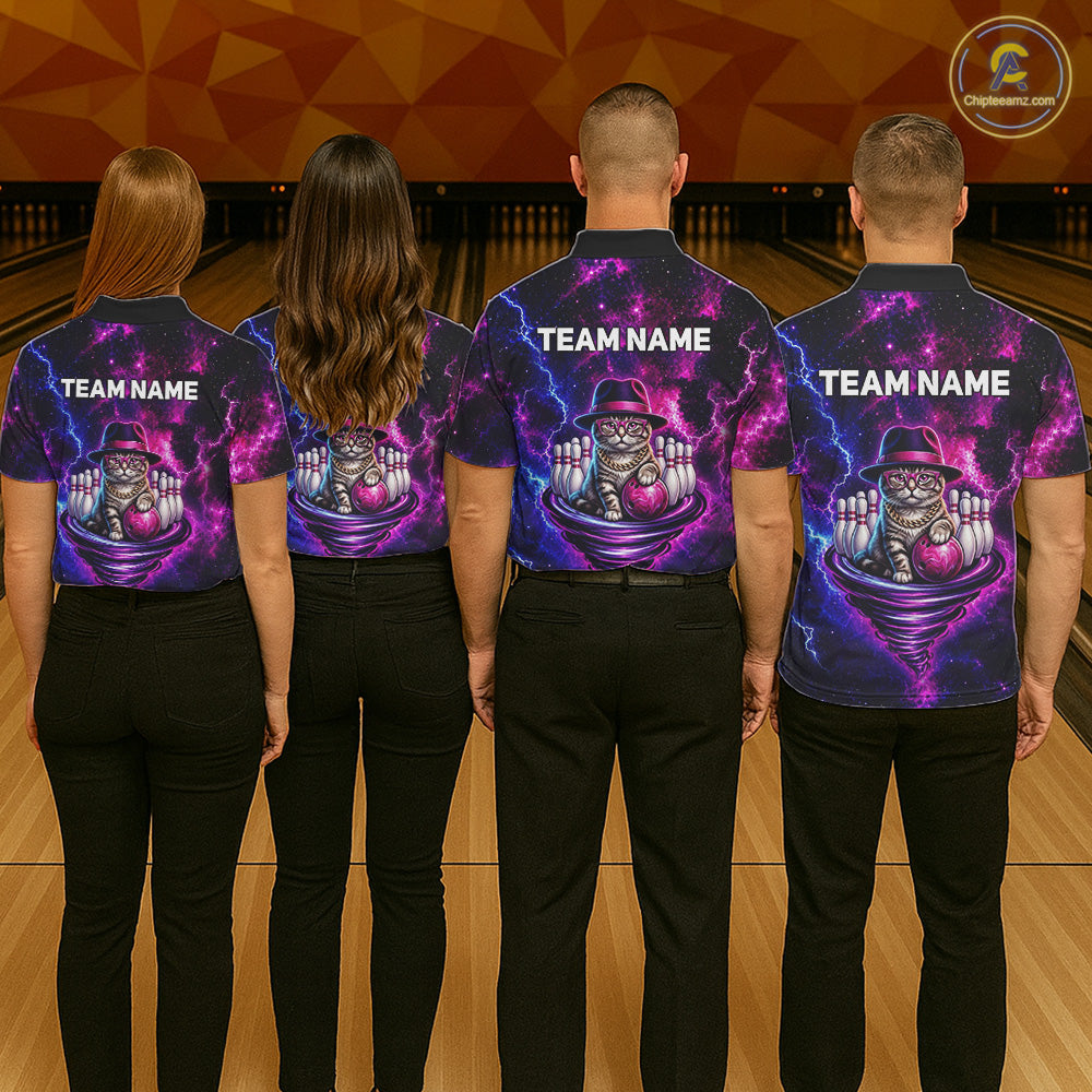 Cool Cat Funny Bowling Polo 1/4-Zip Shirts For Women Custom Galaxy Tornado Bowling Team Jerseys NYN3412