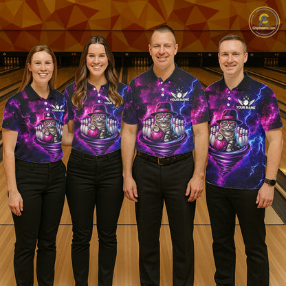 Cool Cat Funny Bowling Polo 1/4-Zip Shirts For Women Custom Galaxy Tornado Bowling Team Jerseys NYN3412