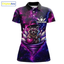 Load image into Gallery viewer, Funny Raccoon Galaxy Tornado Bowling Polo Quarter Zip Shirt For Women Custom Team Jersey