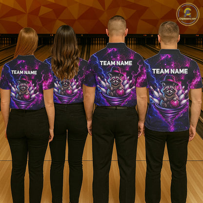 Raccoon Funny Bowling Polo 1/4-Zip Shirts For Women Custom Galaxy Tornado Bowling Team Jerseys NYN3413