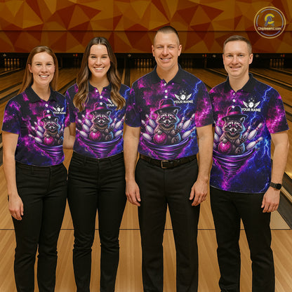 Raccoon Funny Bowling Polo 1/4-Zip Shirts For Women Custom Galaxy Tornado Bowling Team Jerseys NYN3413