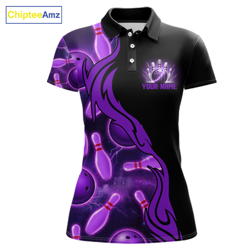 Purple Thunder Bowling Ball And Pins Shirt For Women Custom Bowling Team Jersey