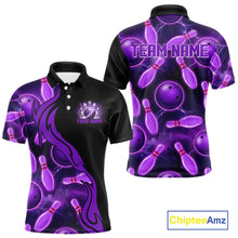Load image into Gallery viewer, Purple Thunder Bowling Ball And Pins Shirt For Men Custom Bowling Team Jersey